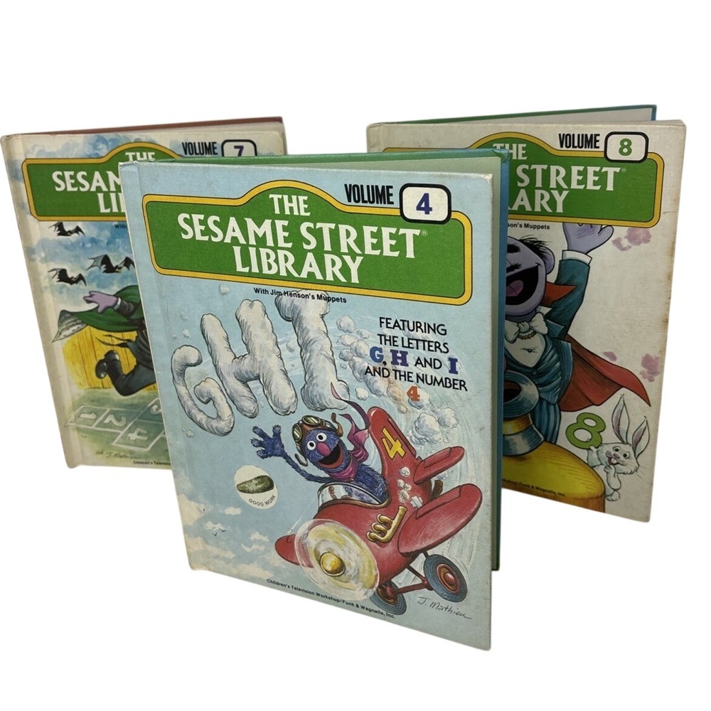Vintage‎ Sesame Street Library Books Lot Volumes 4 7 8 Funk & Wagnalls Muppets